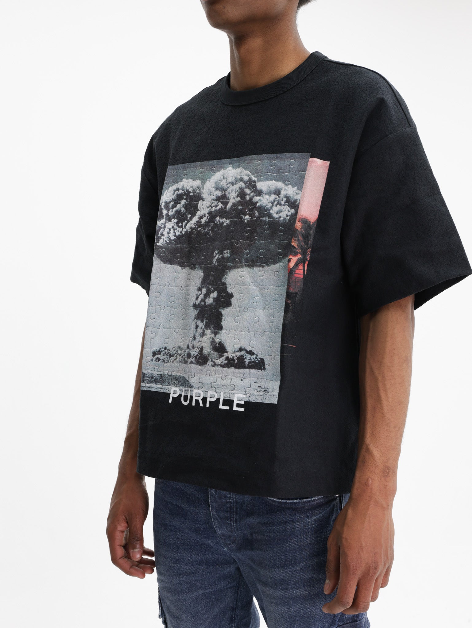 Purple T-Shirt Textured Knitwear Black