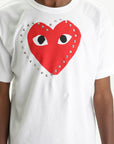 Comme De Garcons Crew Play Stud Print Red Heart White
