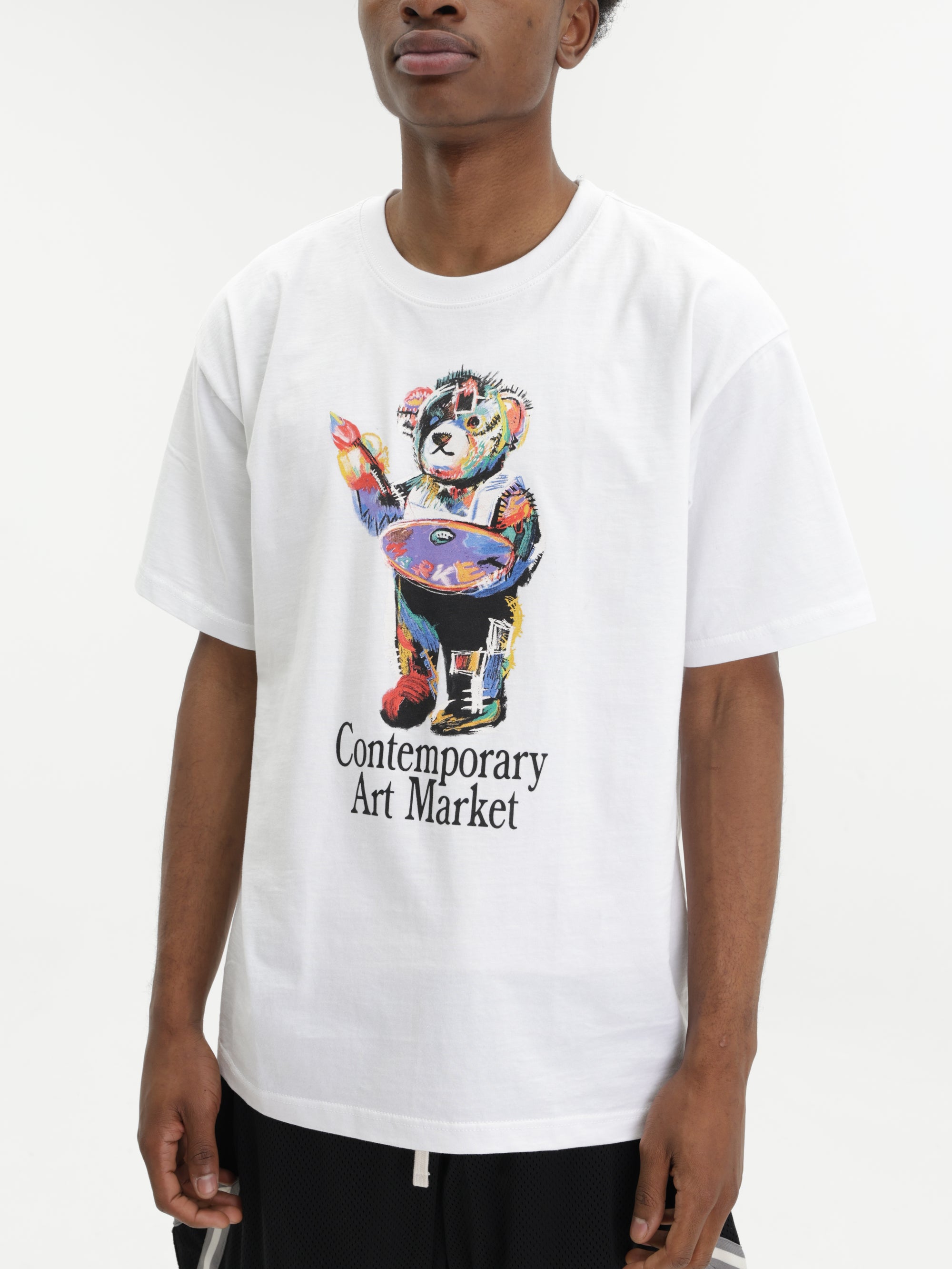 Market T-Shirt Art Market Bear White