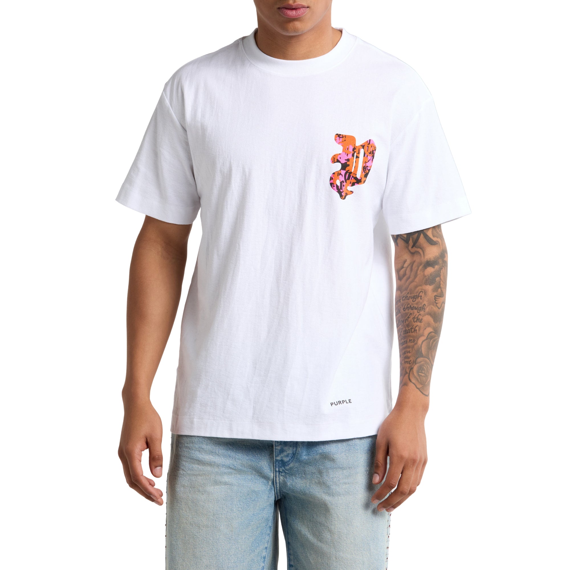Purple T-Shirt Gothic Camo P Logo White
