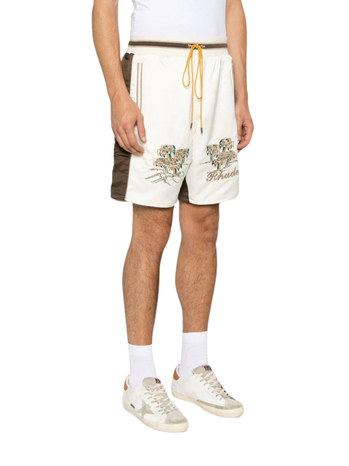 Rhude Shorts Satin Souvenier Ivory-Brown - 3