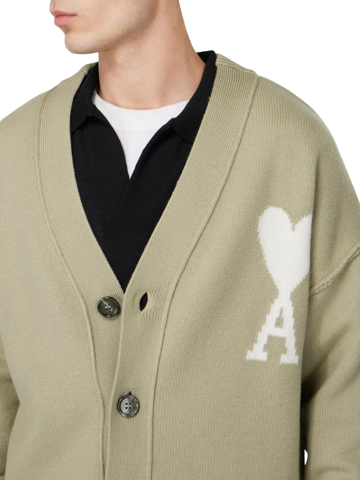 Ami Cardigan Logo Sage-Off White - 3