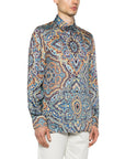 Etro Shirt Long Paisley-Print Blue
