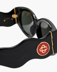 Casablanca Acetate & Metal Oval Wave Sunglasses Black/Yellow Gold/Grey