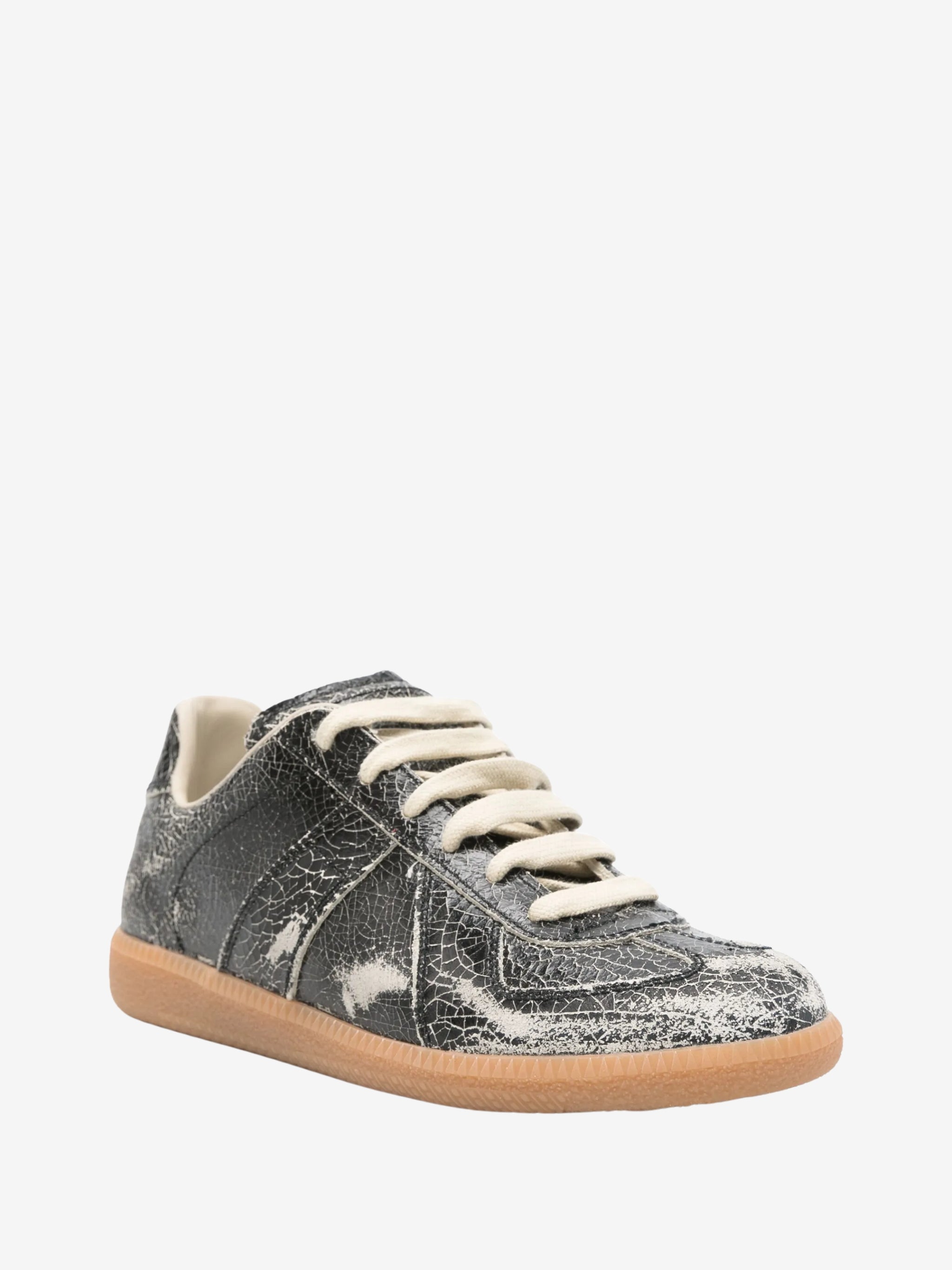 Maison Margiela Replica Blk/Wht Mm17 Cracked Leather Sneakers