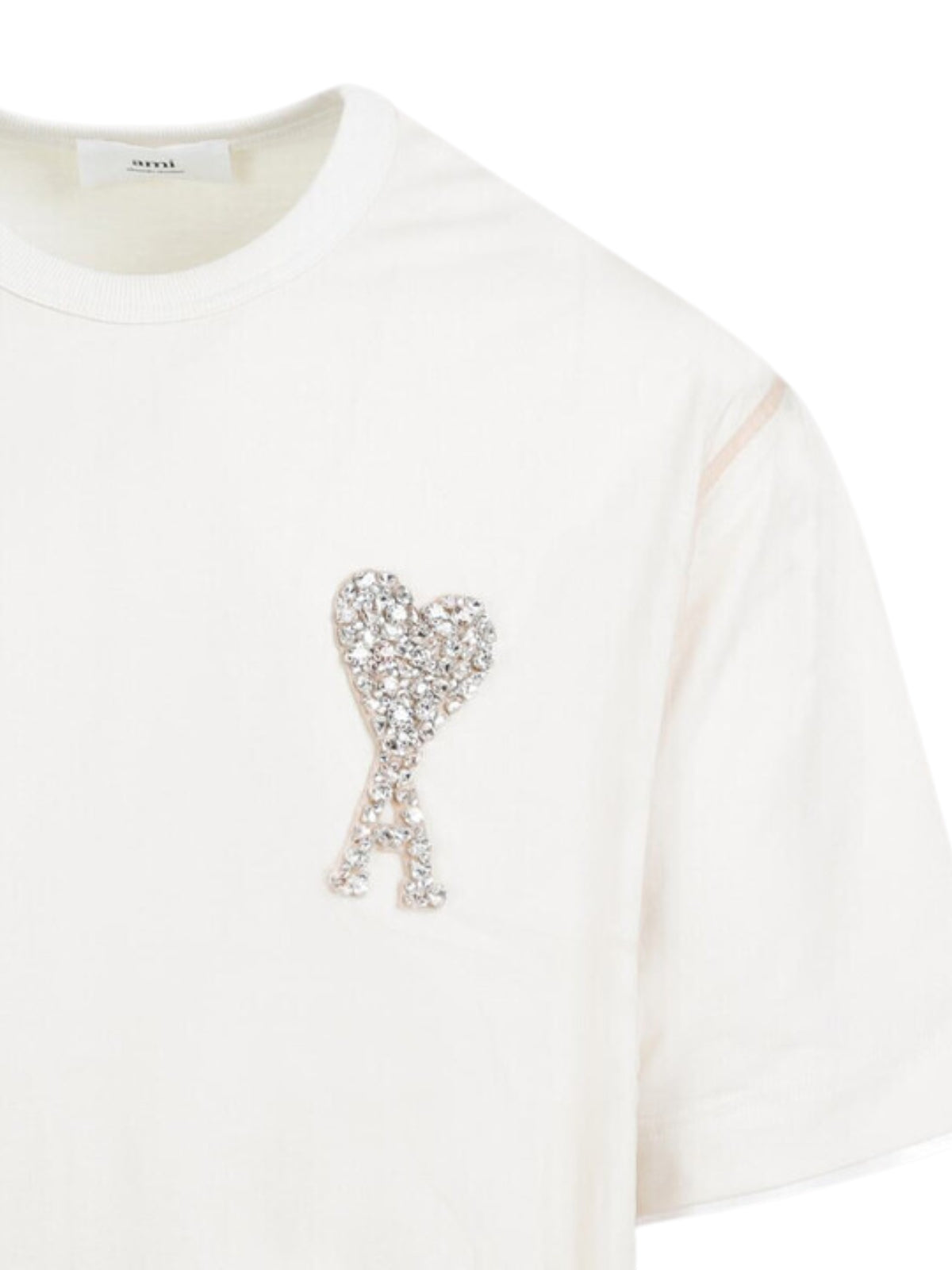 Ami T-Shirt Crystal-Embellished Logo White - 3