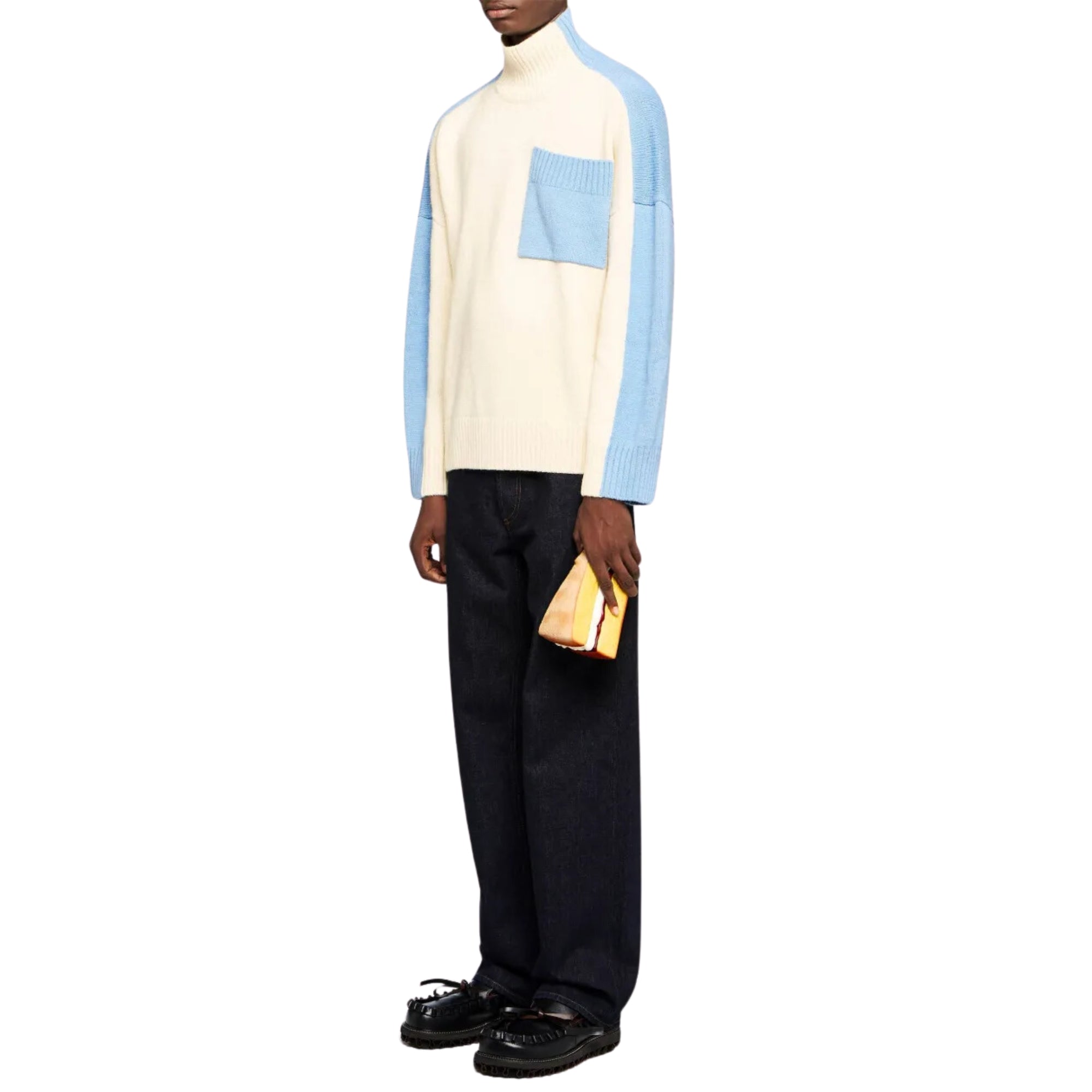 Jw Anderson Sweater Two Tone Patch Pocket Ivory-Sky Blue