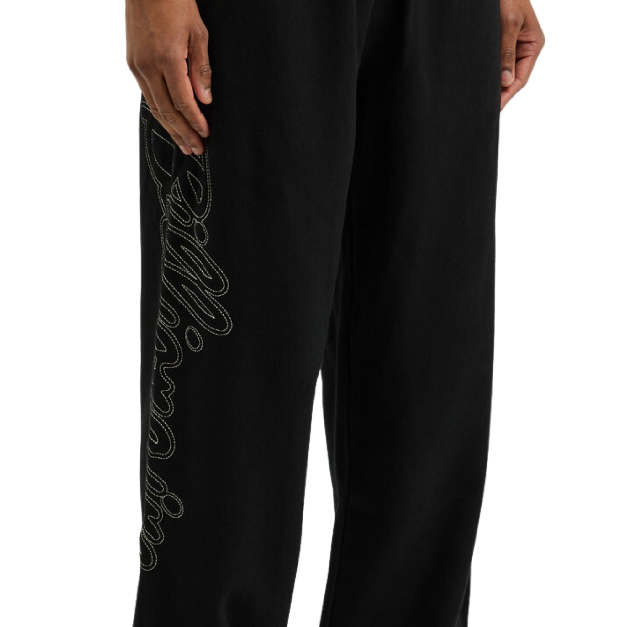 Billionaire Boys Club Track Pants Script Logo Chain Stitch Wide Leg Black