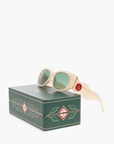 Casablanca Acetate & Metal Oval Wave Sunglasses Cream/Yellow Gold/Green