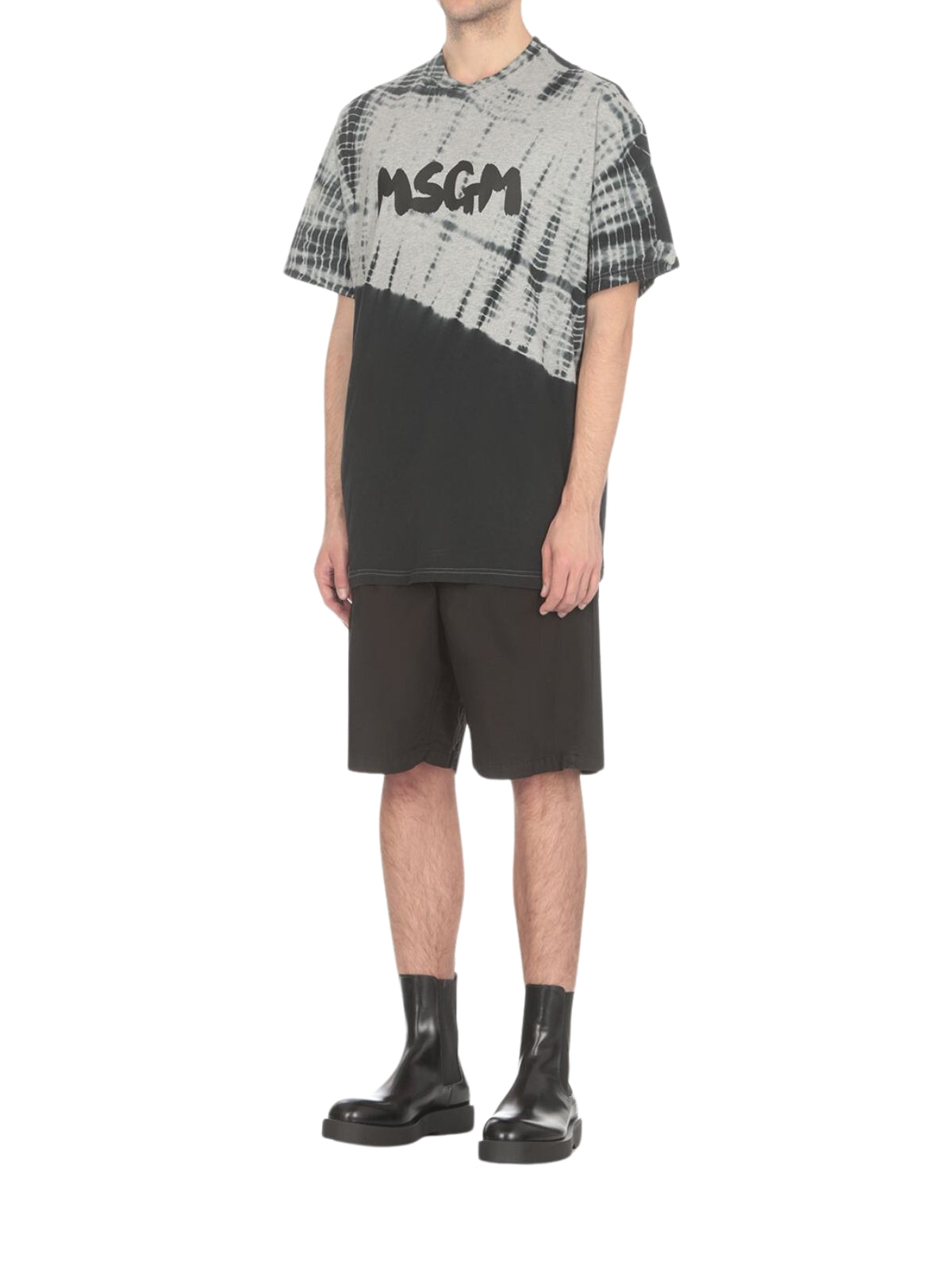 Msgm T-Shirt Two Tone Logo White-Black