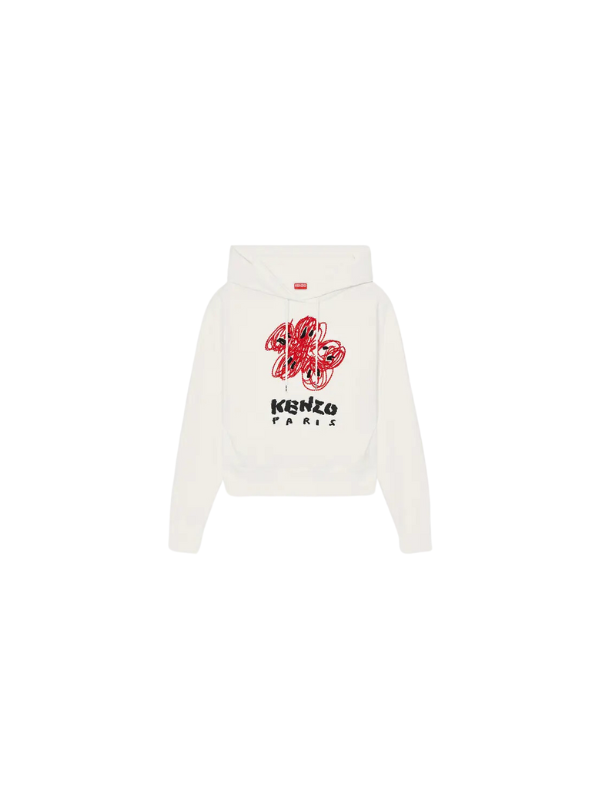 Kenzo Hoodie Drawn Flowers Embroidered White