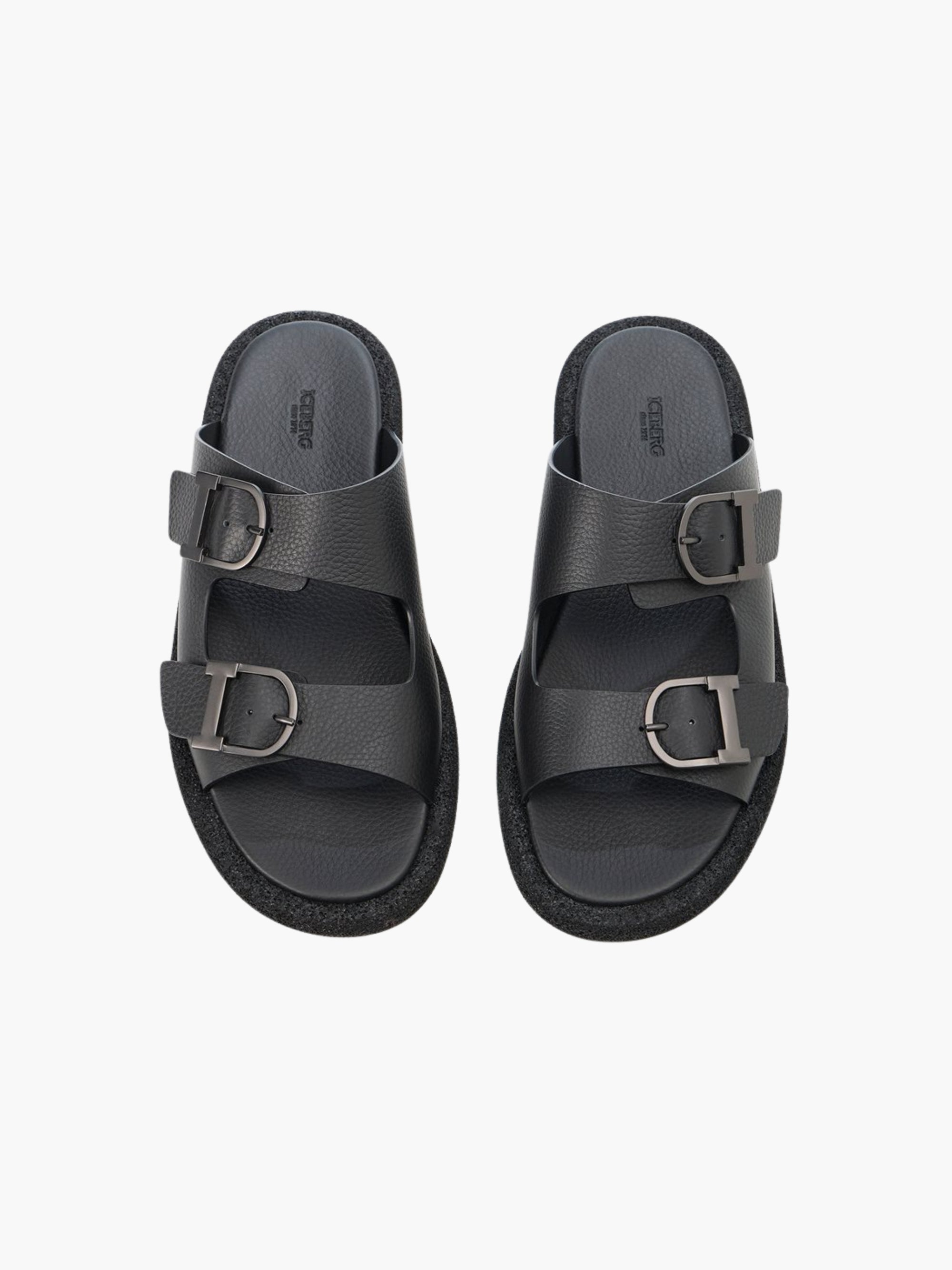 Iceburg Slides Is19 Double Buckle Logo Black