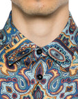 Etro Shirt Long Paisley-Print Blue