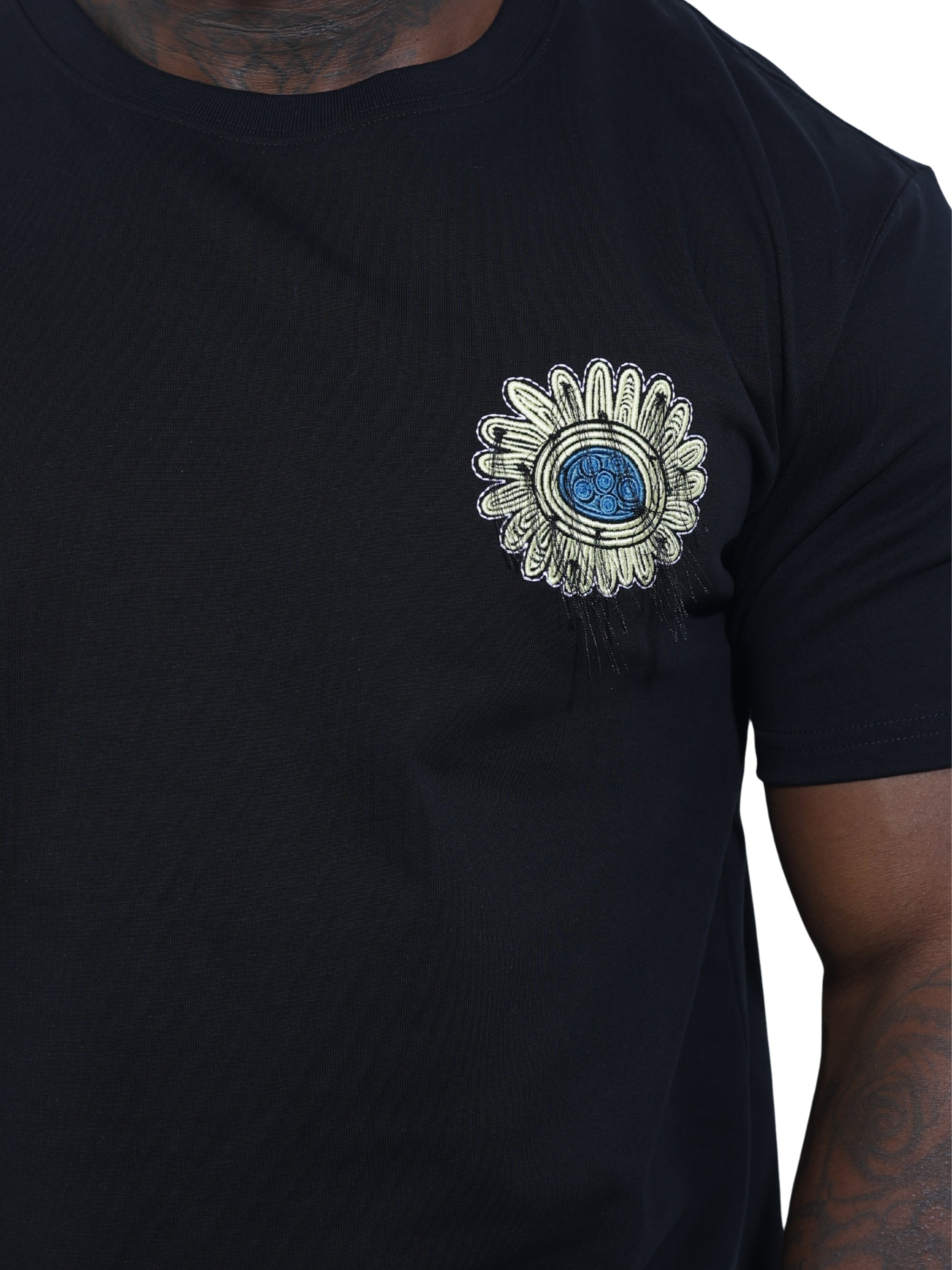 Capone T-Shirt Mexican Embroidered Flower Black-Blue – AL Capone