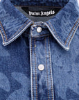 Palm Angels Shirt Allover Logo Denim Blue