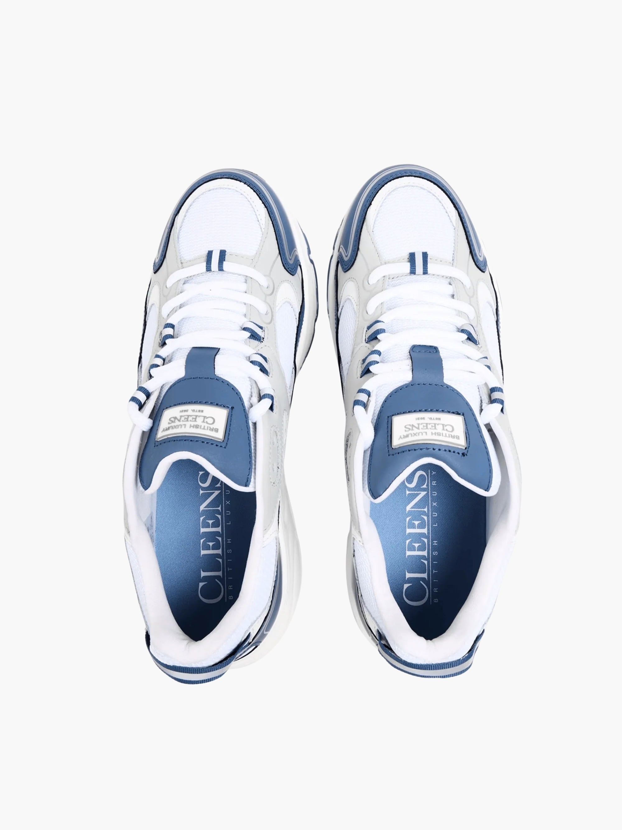 Cleens Sneakers C20 Navy Border Lace Up White/Light Grey