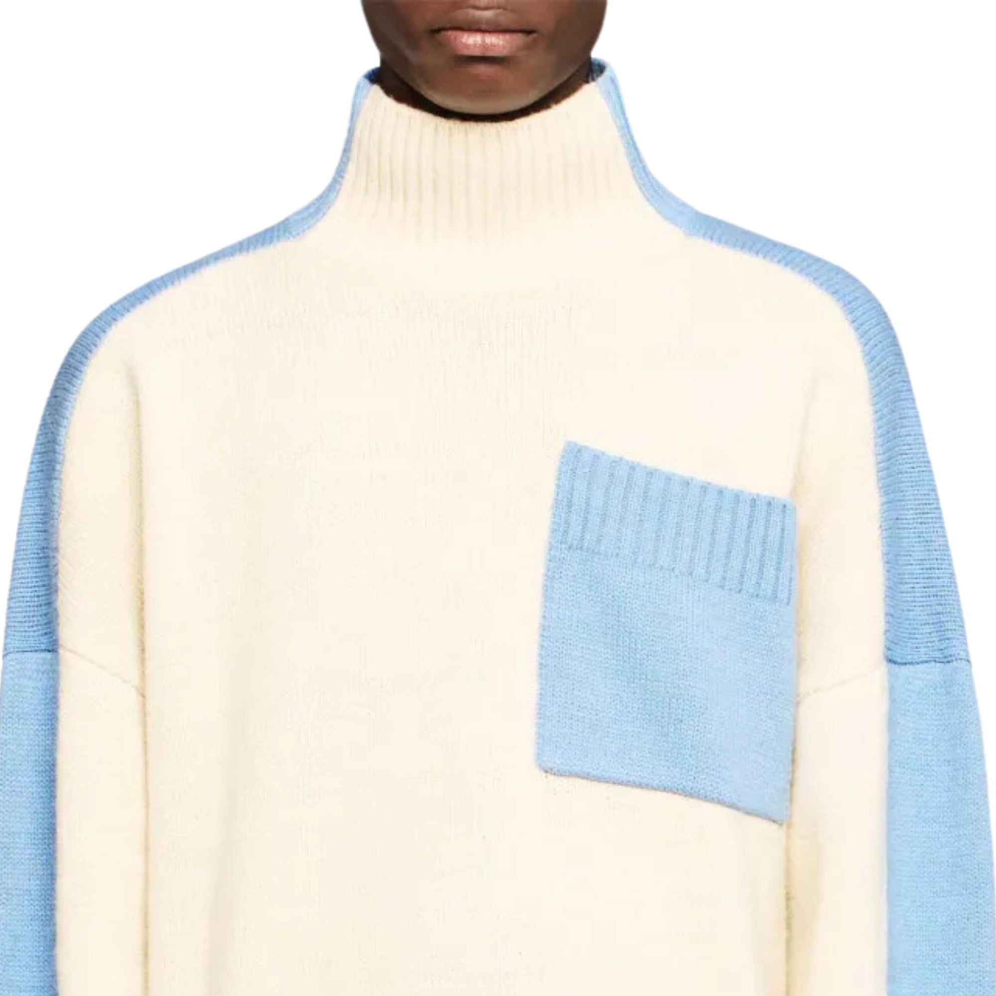 Jw Anderson Sweater Two Tone Patch Pocket Ivory-Sky Blue