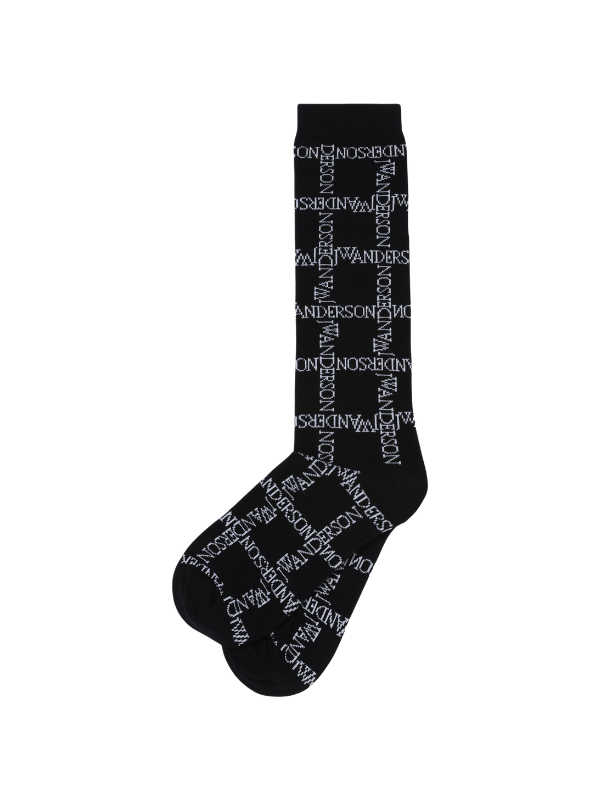 Jw Anderson Socks Long Logo Grid Black-White