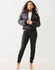 True Religion Double Collar Puffer Jacket Jet Black