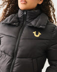 True Religion Double Collar Puffer Jacket Jet Black