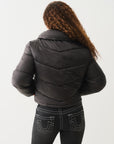 True Religion Double Collar Puffer Jacket Jet Black