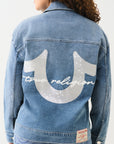 True Religion Oversized Glitter Denim Jacket Medium Wintry Wash