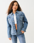 True Religion Oversized Glitter Denim Jacket Medium Wintry Wash