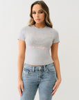 True Religion Crystal Hs Rib Baby Tee Heather Grey