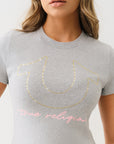 True Religion Crystal Hs Rib Baby Tee Heather Grey