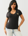 True Religion Outline Crystal Vneck Tee Jet Black