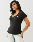 True Religion Outline Crystal Vneck Tee Jet Black