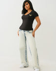 True Religion Outline Crystal Vneck Tee Jet Black