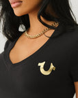 True Religion Outline Crystal Vneck Tee Jet Black