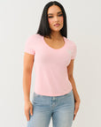 True Religion Outline Crystal Vneck Tee Candy Pink
