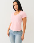 True Religion Outline Crystal Vneck Tee Candy Pink