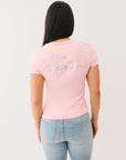 True Religion Outline Crystal Vneck Tee Candy Pink