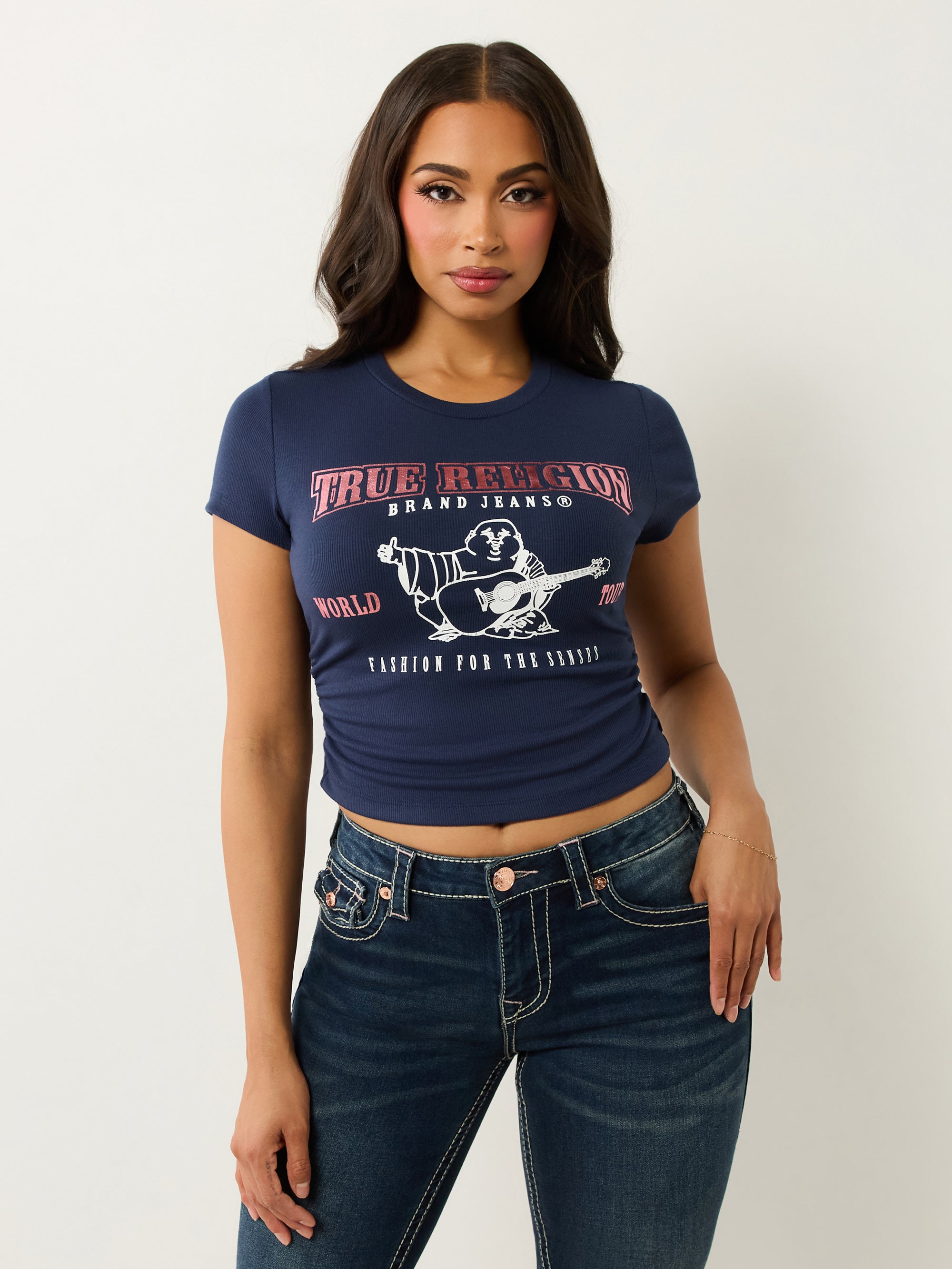 True Religion Gathered Baby Tee Dress Blue