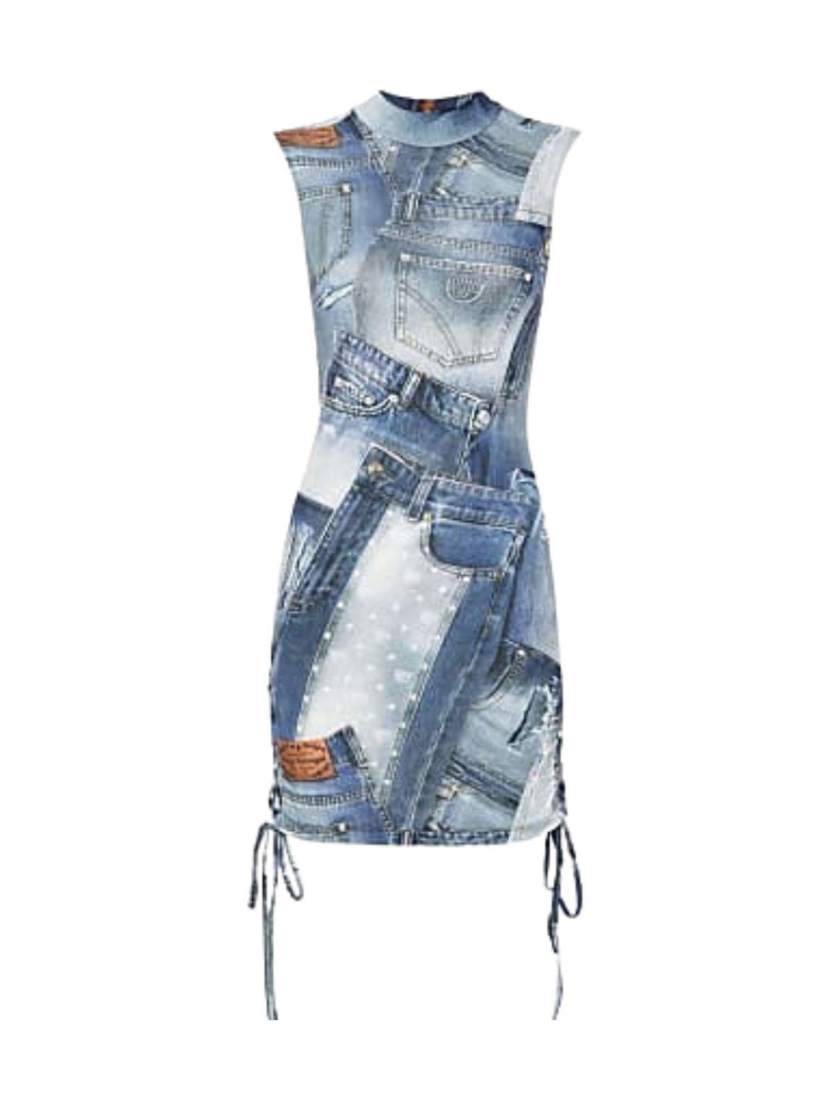 Chiara Ferragni Dress Long Denim Patchwork Blue