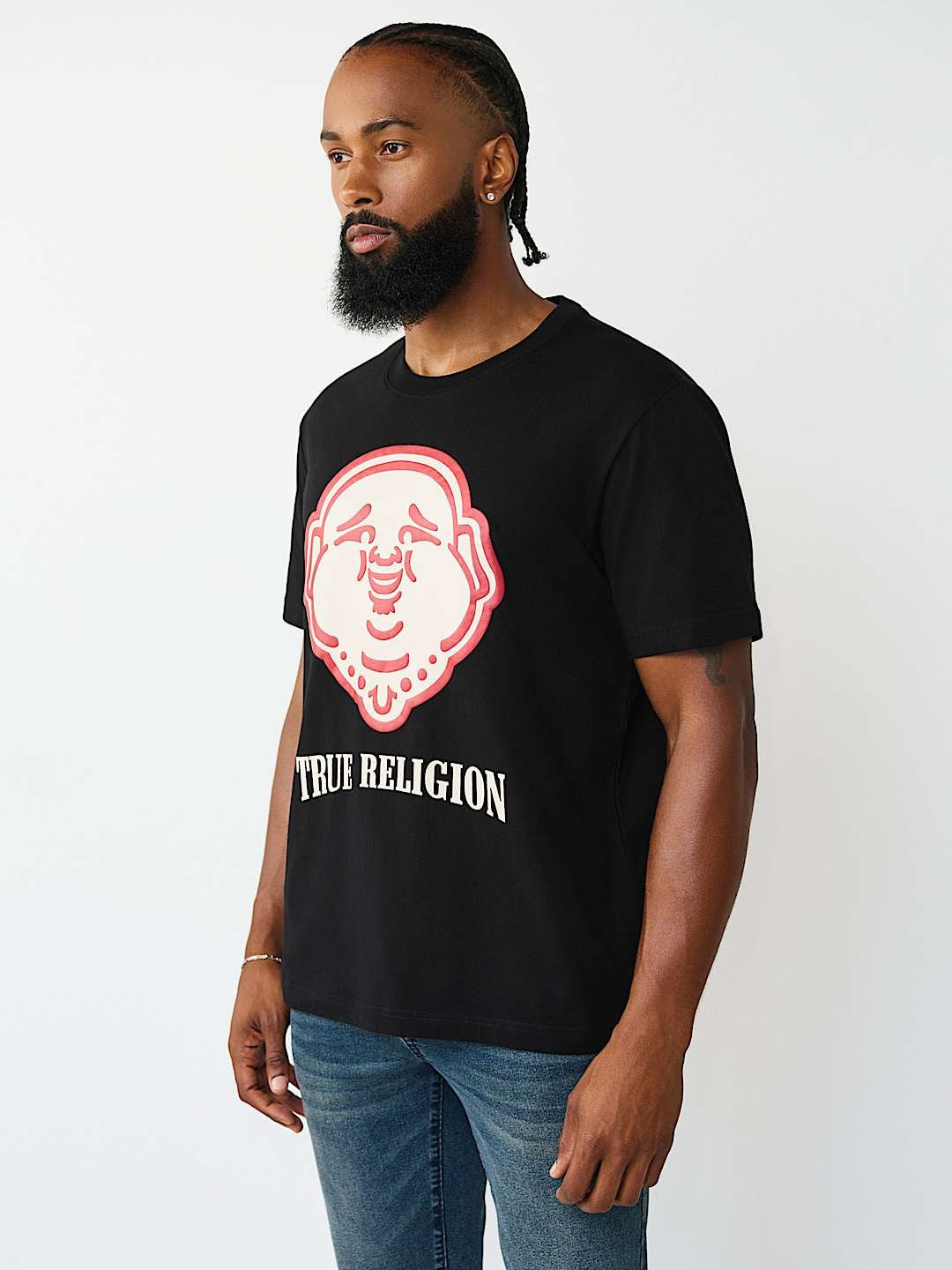 True Religion T-Shirt Puff Buddha Face Jet Black