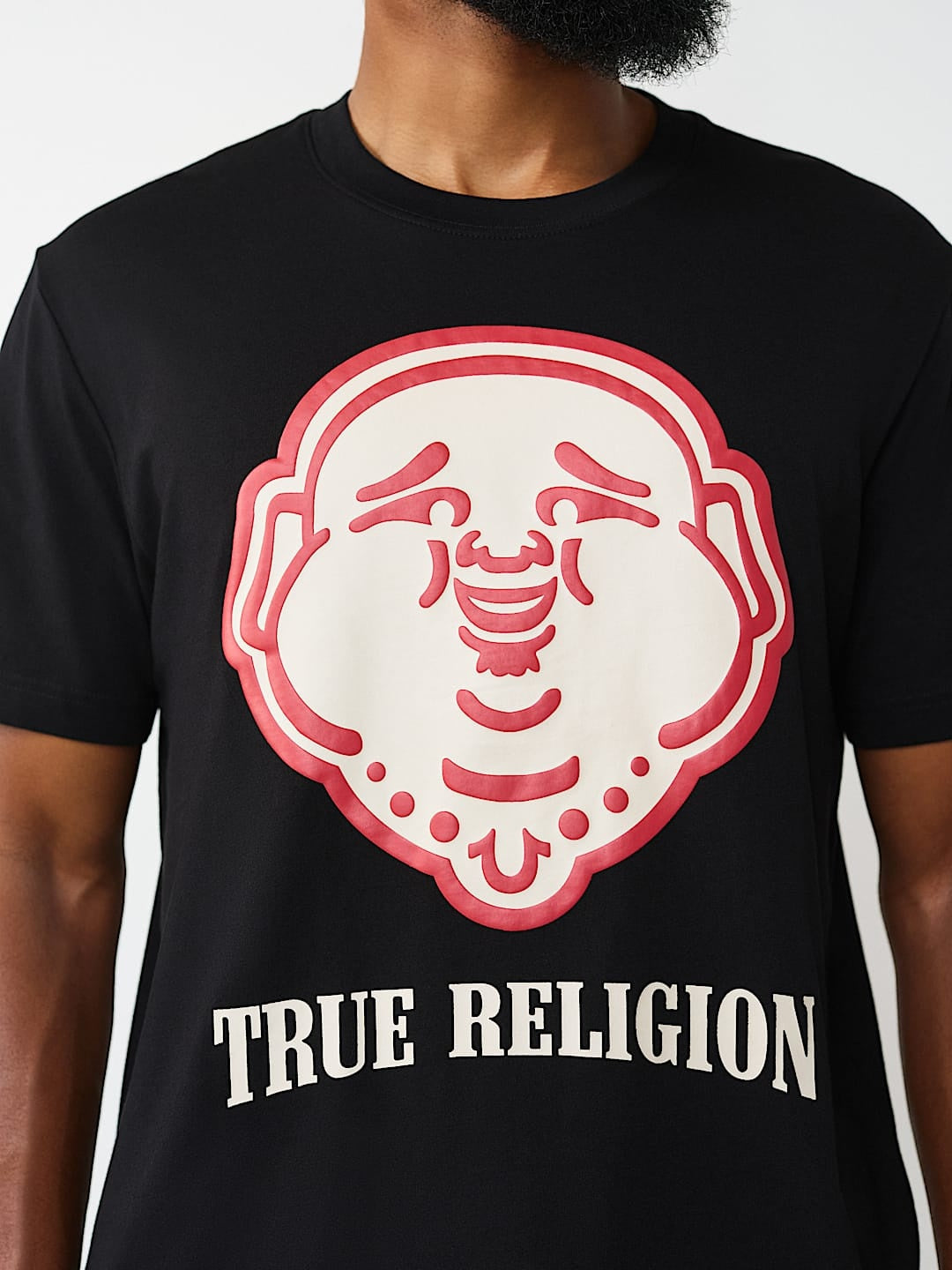 True Religion T-Shirt Puff Buddha Face Jet Black