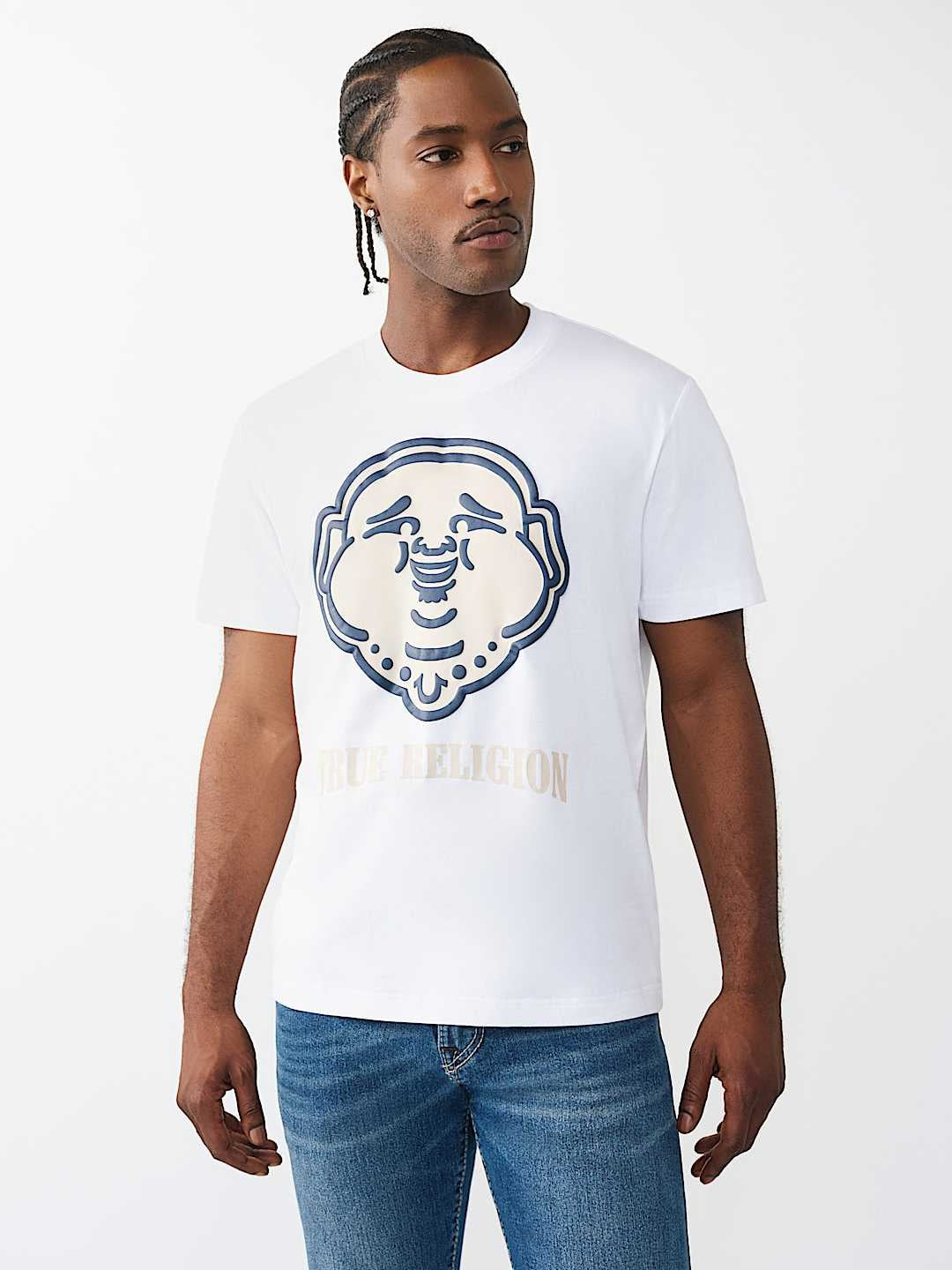 True Religion T-Shirt Puff Buddha Face Optic White