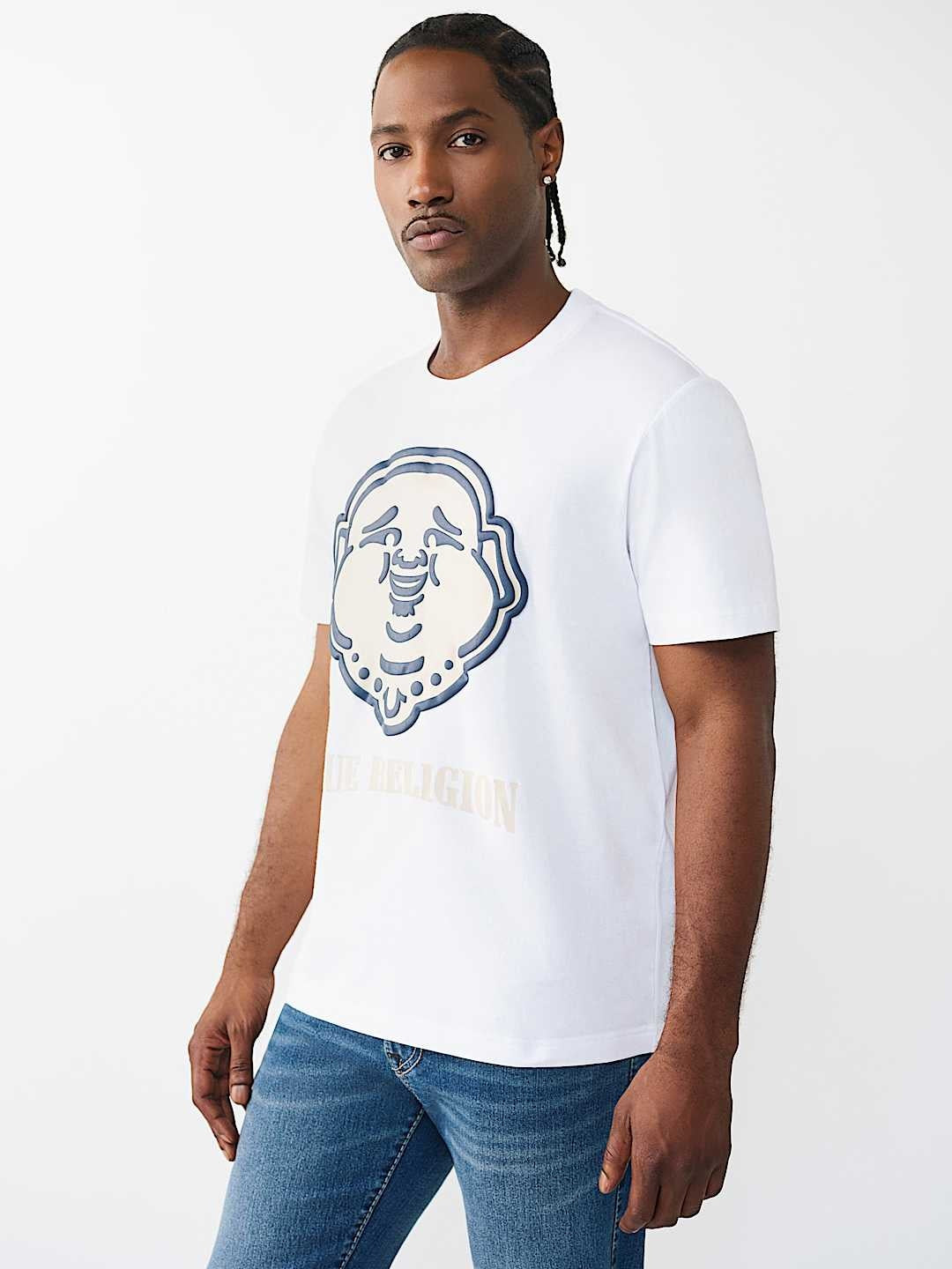True Religion T-Shirt Puff Buddha Face Optic White