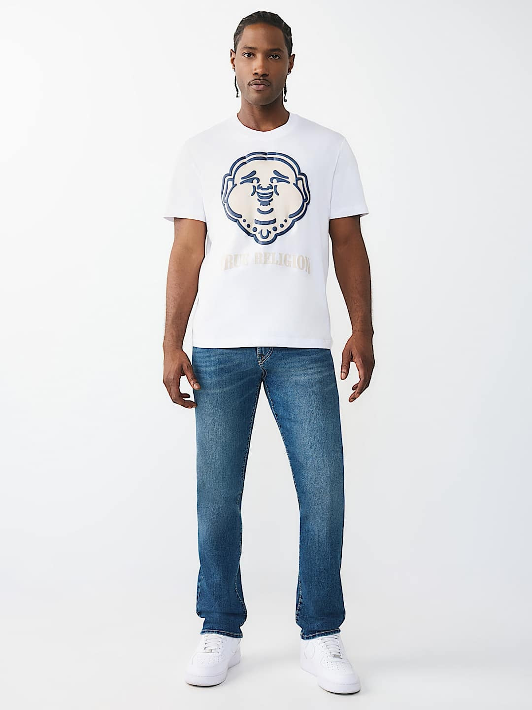 True Religion T-Shirt Puff Buddha Face Optic White
