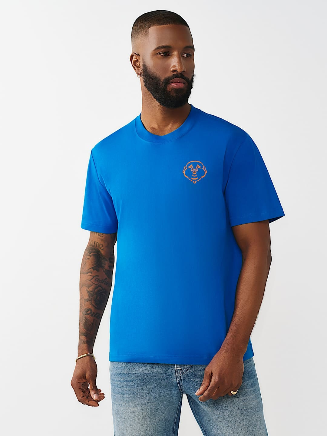 True Religion T-Shirt Applique Multi Imperial Blue