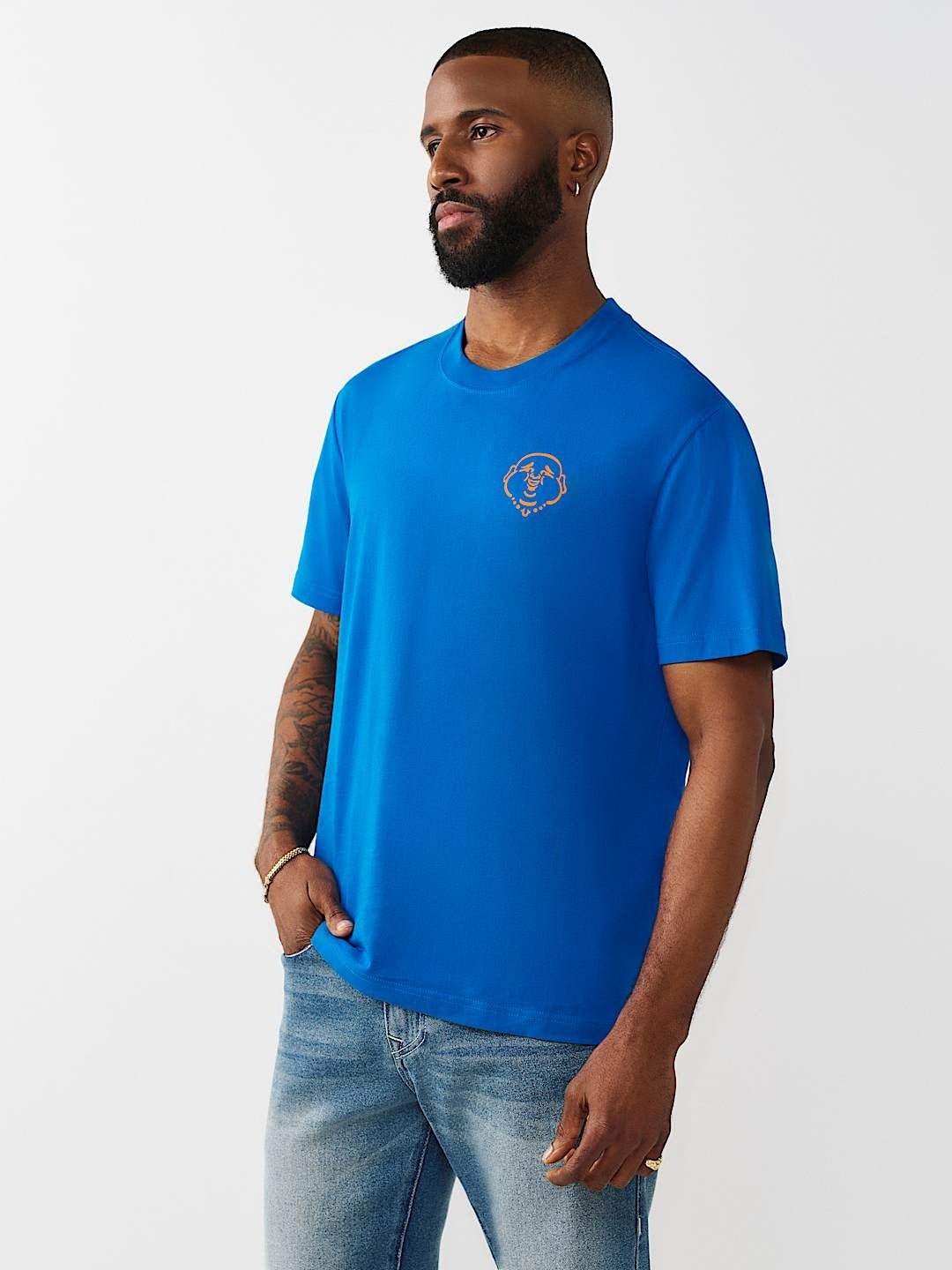 True Religion T-Shirt Applique Multi Imperial Blue