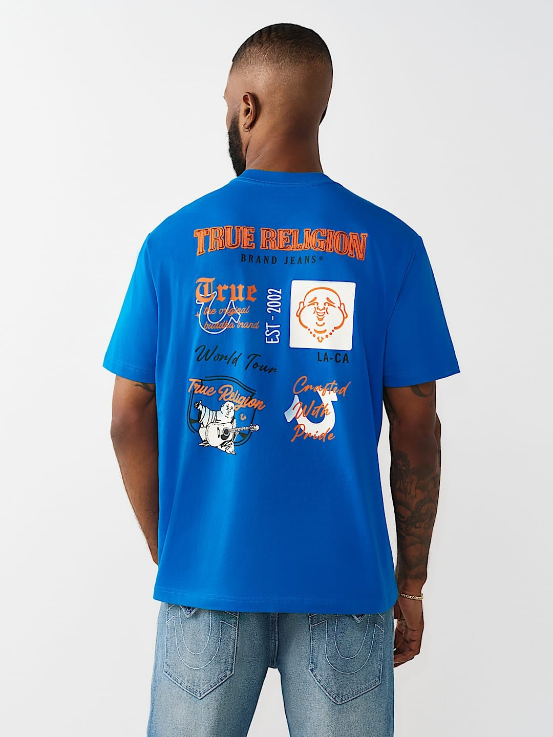 True Religion T-Shirt Applique Multi Imperial Blue