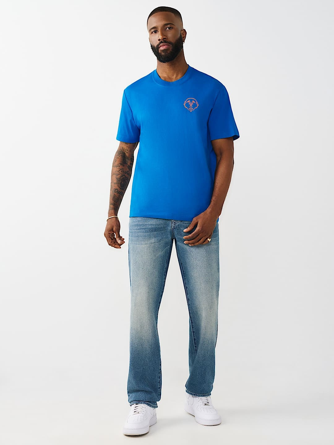 True Religion T-Shirt Applique Multi Imperial Blue
