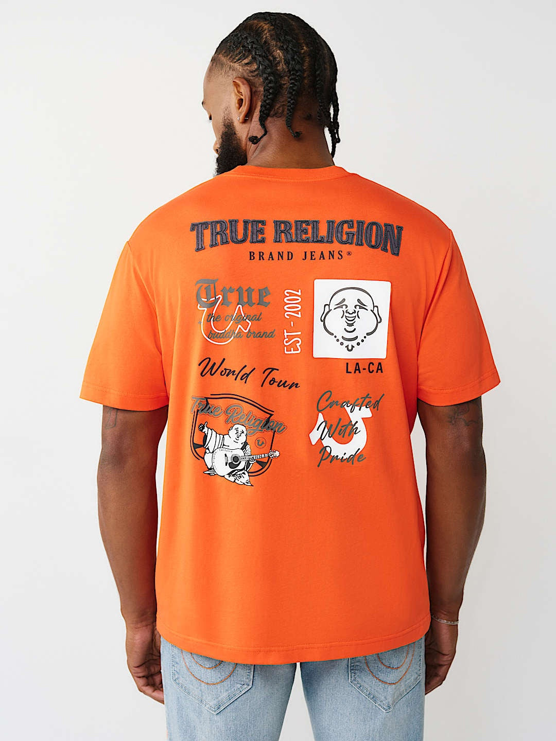 True Religion T-Shirt Applique Multi Red/Orange