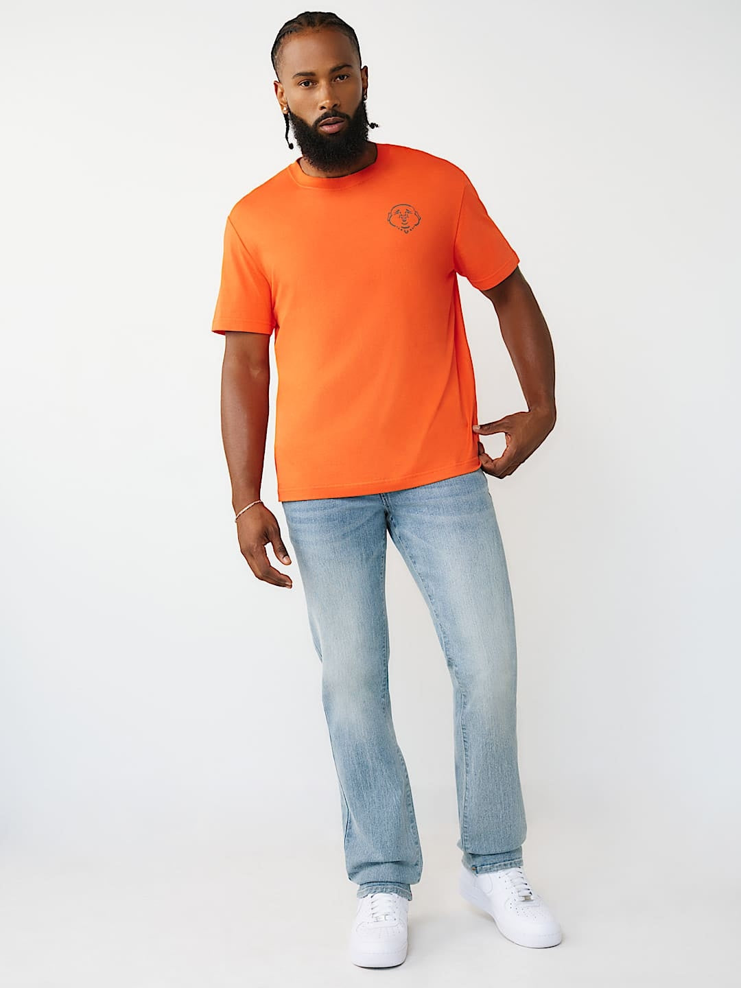 True Religion T-Shirt Applique Multi Red/Orange