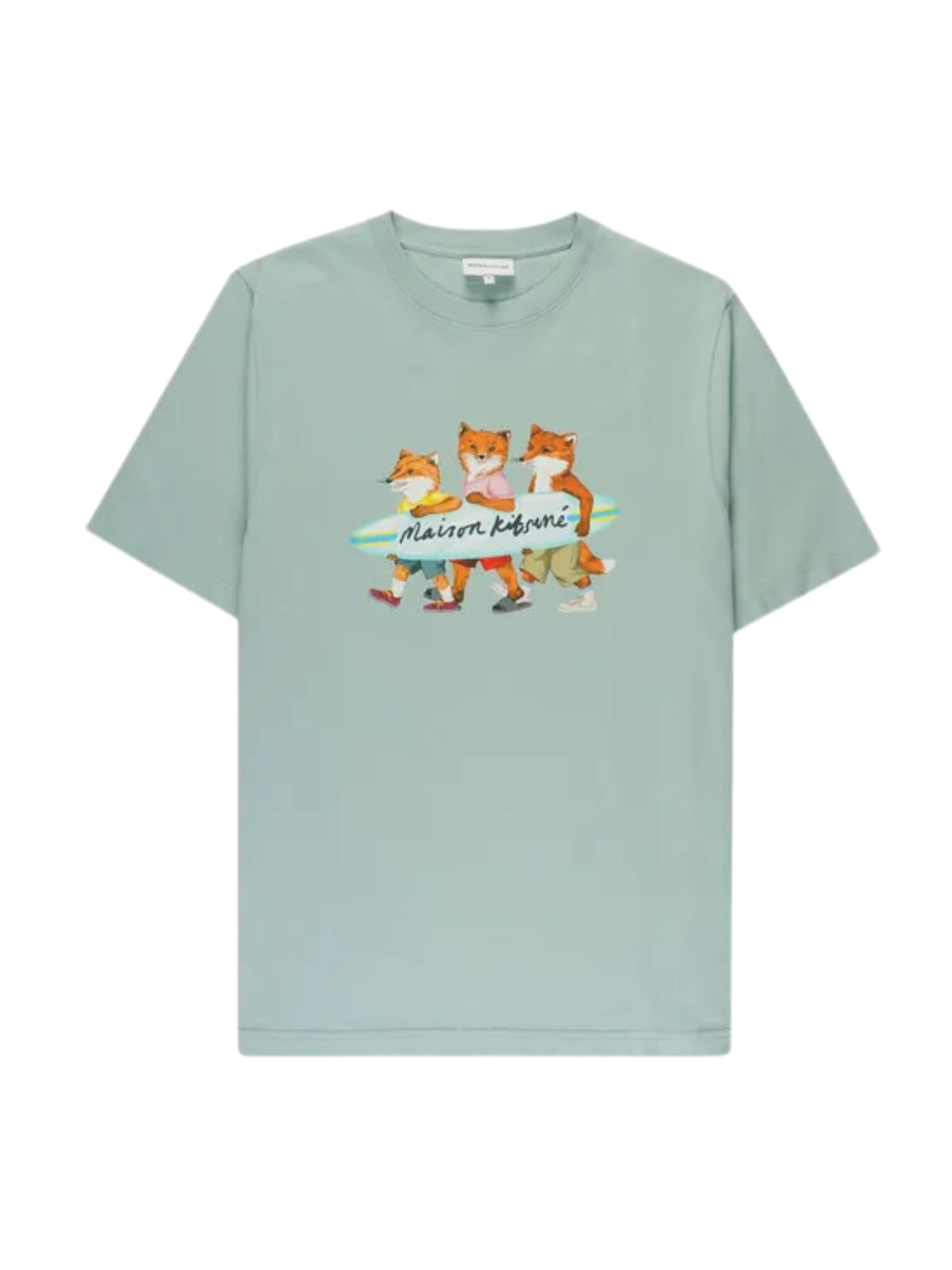 Maison Kitsune T-Shirt Surfing Foxes Seafoam Blue